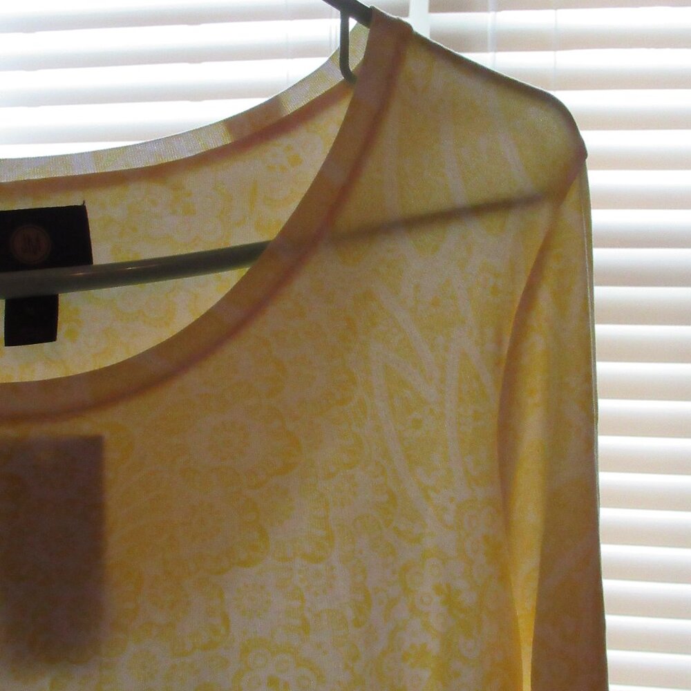 JM Collection Tunic Top, Size-M, NWT, Yellow/White Print - Picture 6 of 8